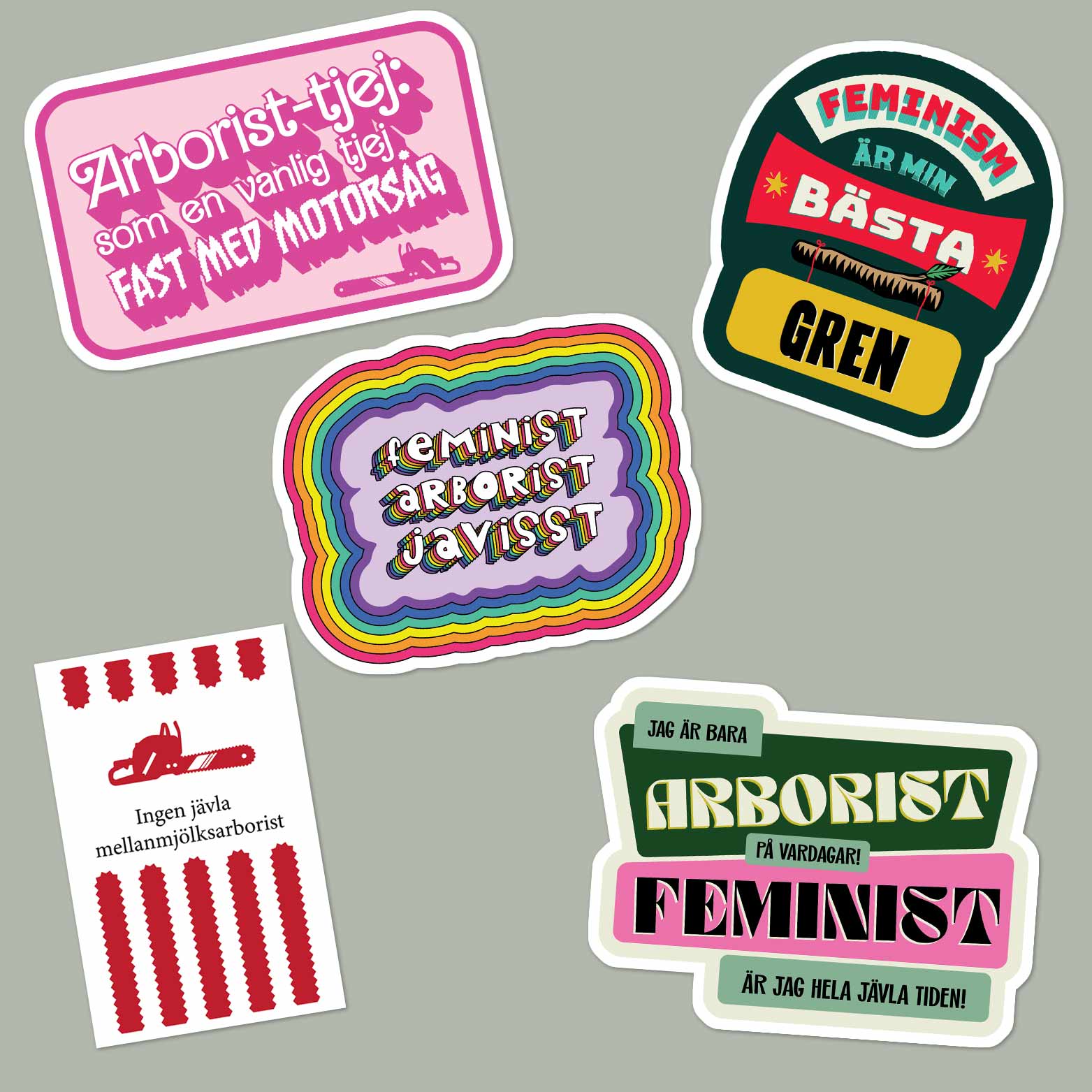 ArbVibes klistermärken med feministiska arborist-budskap
